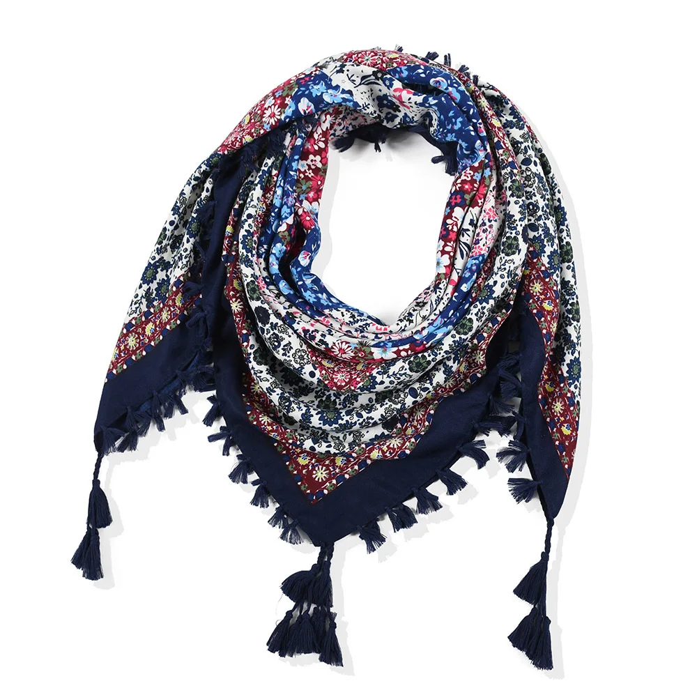 Bohemian Scarf Women Winter Wrap Shawl Retro Floral Tassel Female Scarf Big Square Scarf Cotton Foulard Handkerchief