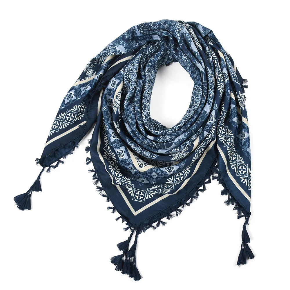 Bohemian Scarf Women Winter Wrap Shawl Retro Floral Tassel Female Scarf Big Square Scarf Cotton Foulard Handkerchief