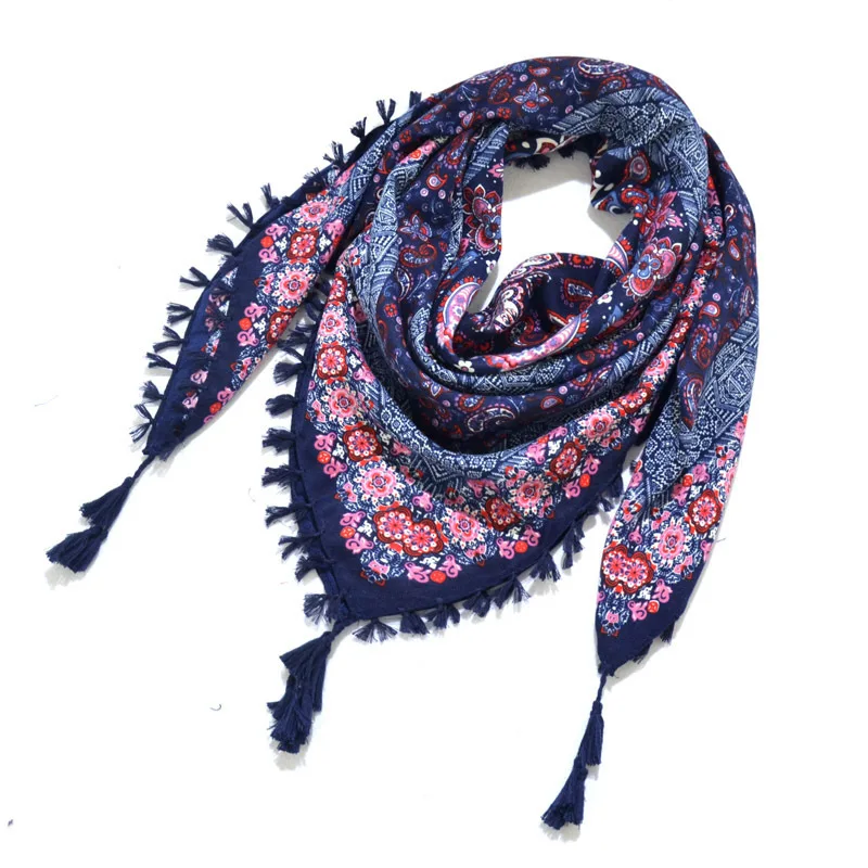 Bohemian Scarf Women Winter Wrap Shawl Retro Floral Tassel Female Scarf Big Square Scarf Cotton Foulard Handkerchief