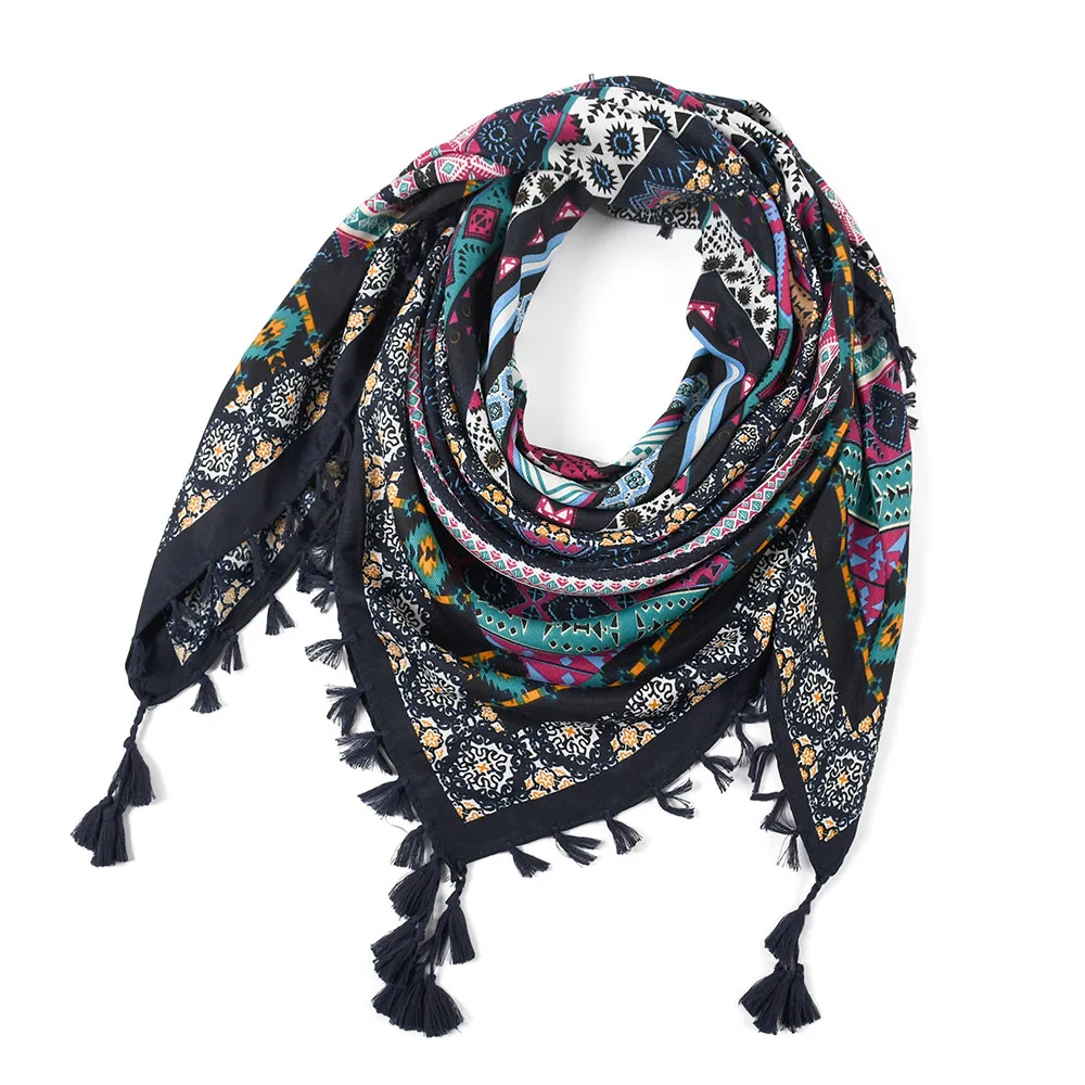 Bohemian Scarf Women Winter Wrap Shawl Retro Floral Tassel Female Scarf Big Square Scarf Cotton Foulard Handkerchief