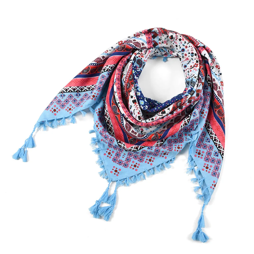 Bohemian Scarf Women Winter Wrap Shawl Retro Floral Tassel Female Scarf Big Square Scarf Cotton Foulard Handkerchief