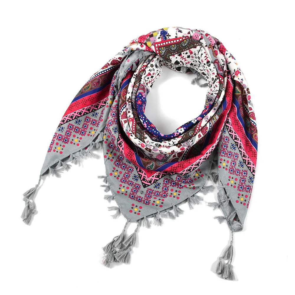 Bohemian Scarf Women Winter Wrap Shawl Retro Floral Tassel Female Scarf Big Square Scarf Cotton Foulard Handkerchief