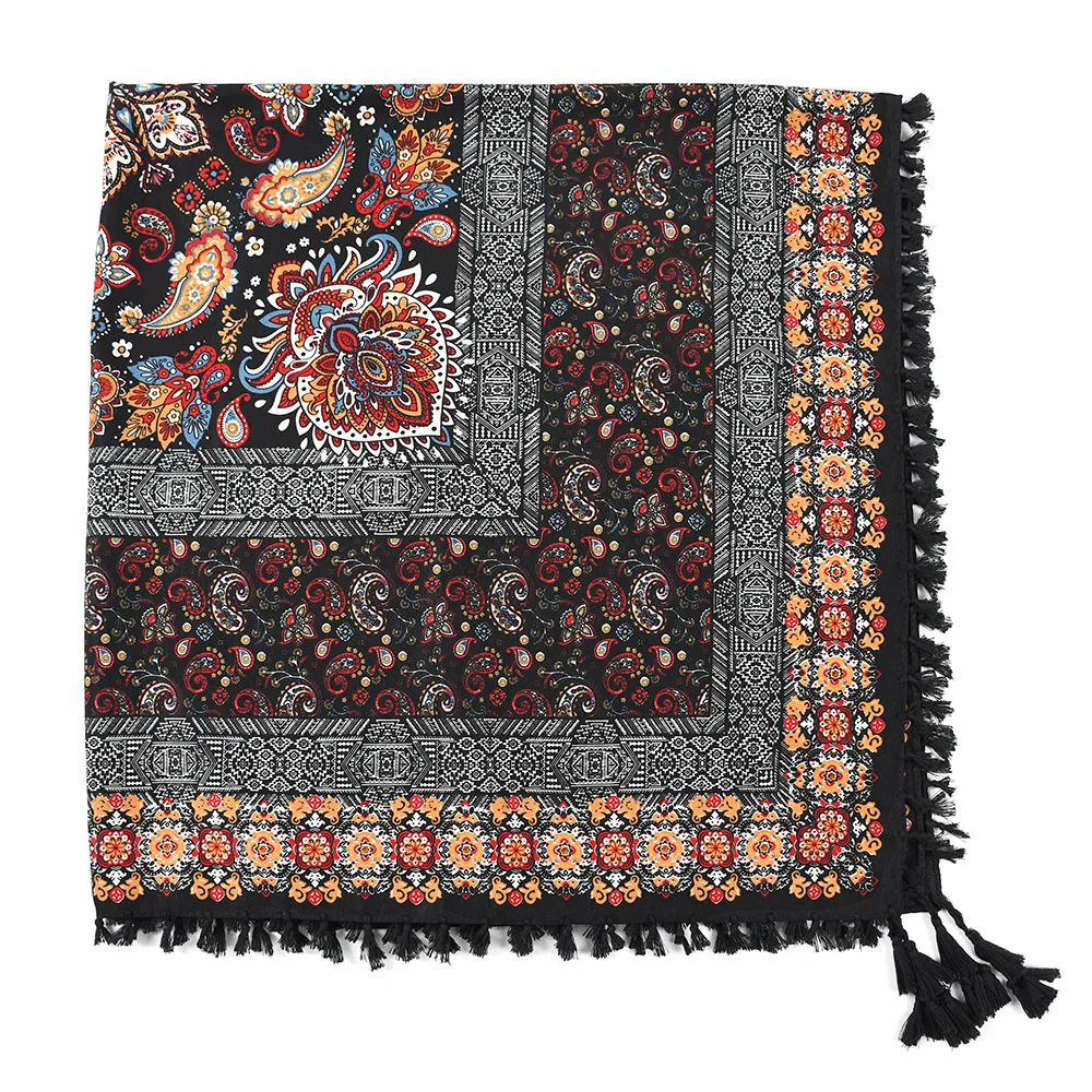 Bohemian Scarf Women Winter Wrap Shawl Retro Floral Tassel Female Scarf Big Square Scarf Cotton Foulard Handkerchief