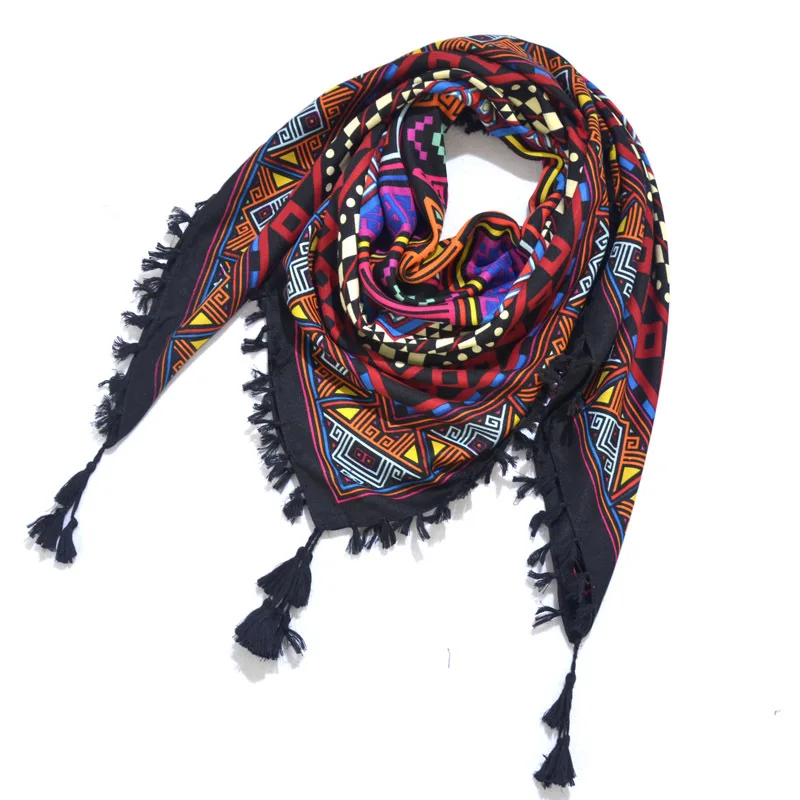 Bohemian Scarf Women Winter Wrap Shawl Retro Floral Tassel Female Scarf Big Square Scarf Cotton Foulard Handkerchief