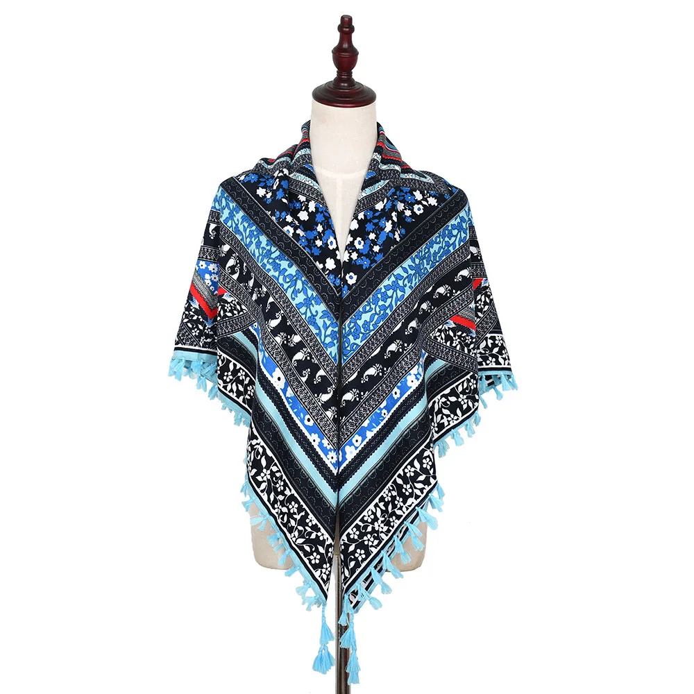 Bohemian Scarf Women Winter Wrap Shawl Retro Floral Tassel Female Scarf Big Square Scarf Cotton Foulard Handkerchief