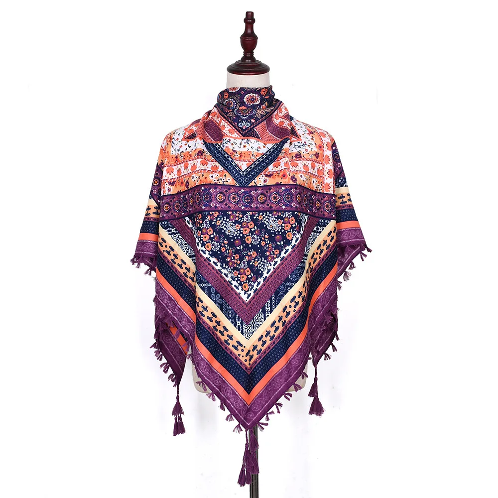 Bohemian Scarf Women Winter Wrap Shawl Retro Floral Tassel Female Scarf Big Square Scarf Cotton Foulard Handkerchief