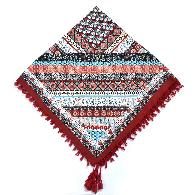 Big Square Handkerchief Boho Cotton Tassel Large Beach Russian Women's Scarf Winter Bohemian Floral Neck Wrap 115cm Foulard