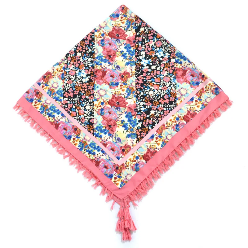 Big Square Handkerchief Boho Cotton Tassel Large Beach Russian Women's Scarf Winter Bohemian Floral Neck Wrap 115cm Foulard