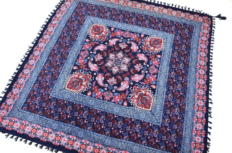 Big Square Handkerchief Boho Cotton Tassel Large Beach Russian Women's Scarf Winter Bohemian Floral Neck Wrap 115cm Foulard