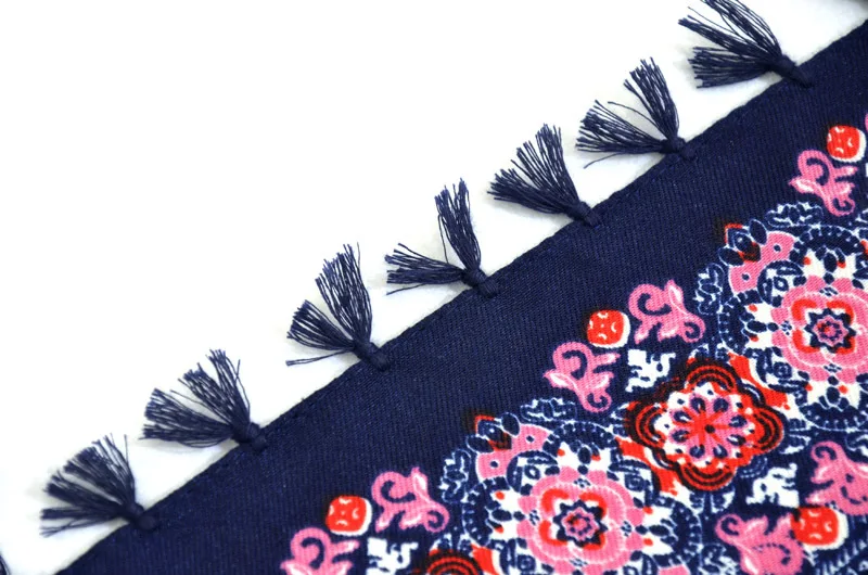 Big Square Handkerchief Boho Cotton Tassel Large Beach Russian Women's Scarf Winter Bohemian Floral Neck Wrap 115cm Foulard