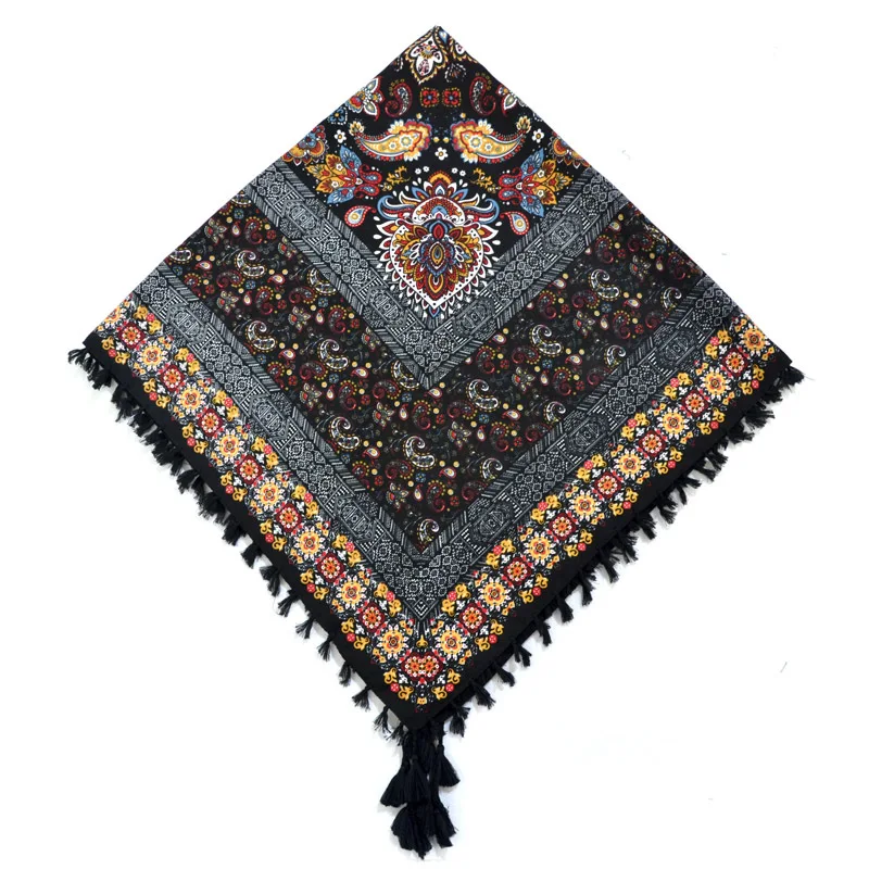 Big Square Handkerchief Boho Cotton Tassel Large Beach Russian Women's Scarf Winter Bohemian Floral Neck Wrap 115cm Foulard