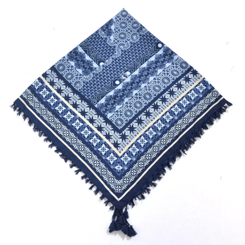 Big Square Handkerchief Boho Cotton Tassel Large Beach Russian Women's Scarf Winter Bohemian Floral Neck Wrap 115cm Foulard