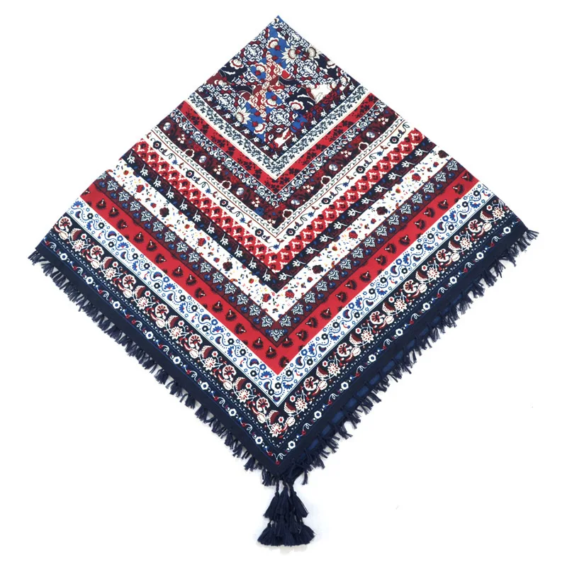 Big Square Handkerchief Boho Cotton Tassel Large Beach Russian Women's Scarf Winter Bohemian Floral Neck Wrap 115cm Foulard