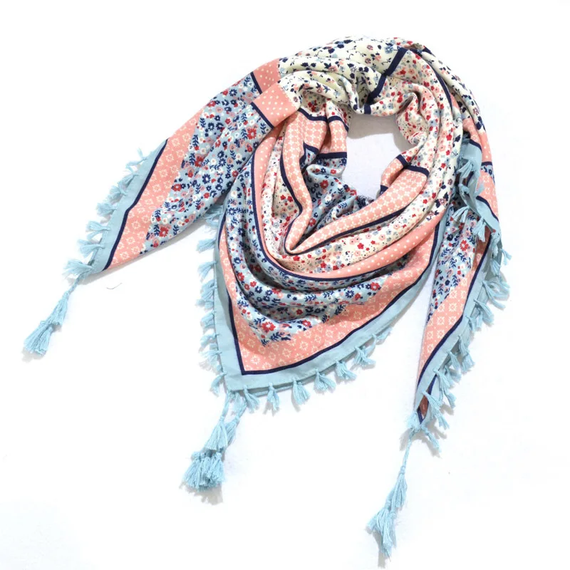 Big Square Handkerchief Boho Cotton Tassel Large Beach Russian Women's Scarf Winter Bohemian Floral Neck Wrap 115cm Foulard