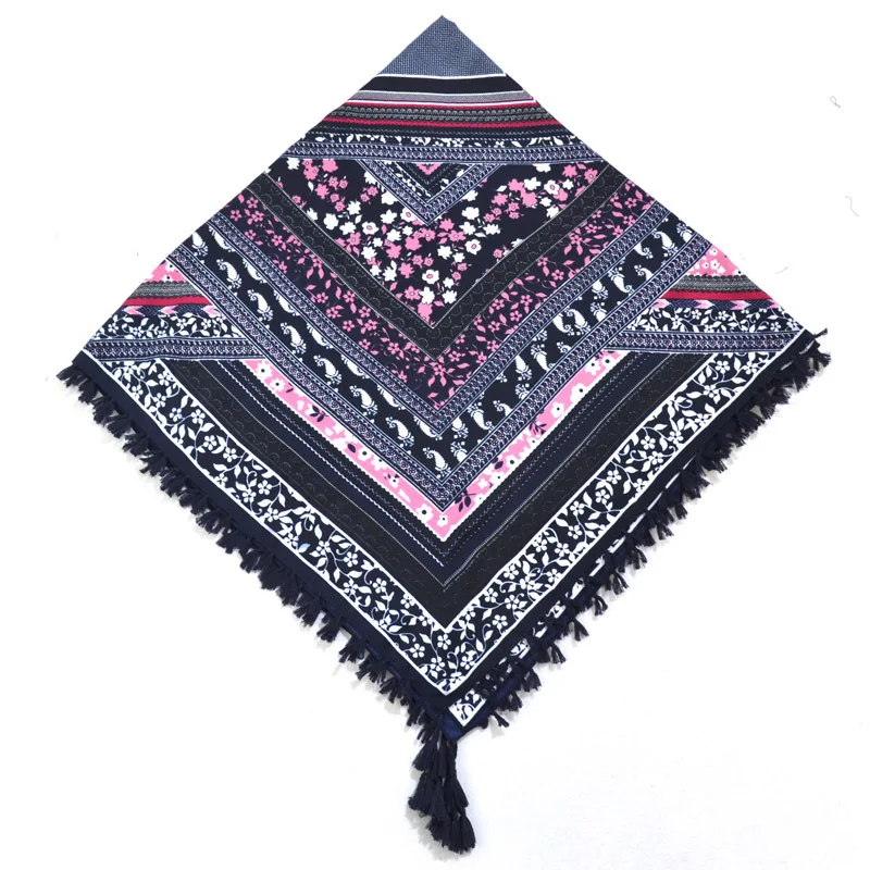 Big Square Handkerchief Boho Cotton Tassel Large Beach Russian Women's Scarf Winter Bohemian Floral Neck Wrap 115cm Foulard