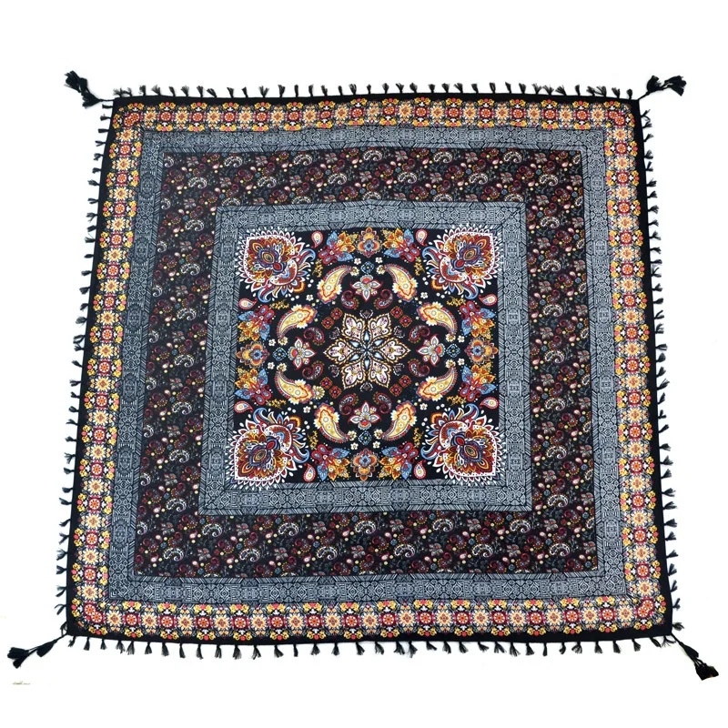 Big Square Handkerchief Boho Cotton Tassel Large Beach Russian Women's Scarf Winter Bohemian Floral Neck Wrap 115cm Foulard