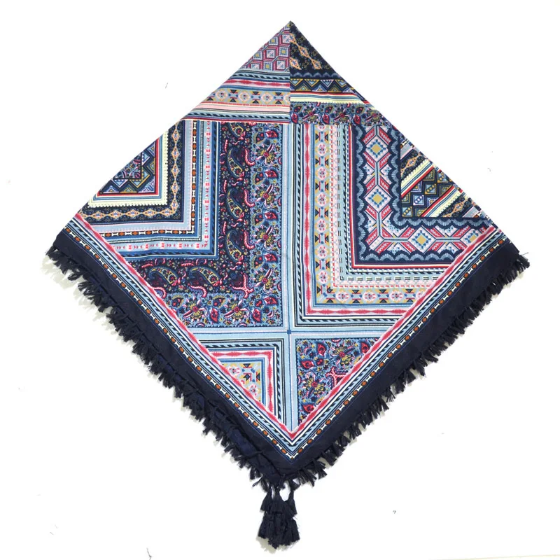 Big Square Handkerchief Boho Cotton Tassel Large Beach Russian Women's Scarf Winter Bohemian Floral Neck Wrap 115cm Foulard