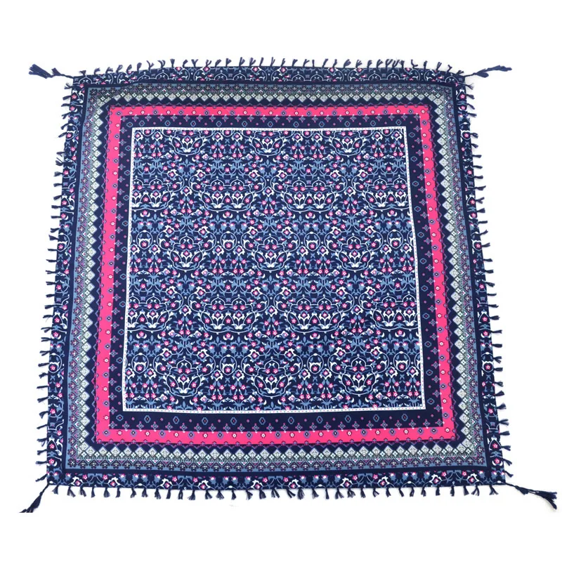 Big Square Handkerchief Boho Cotton Tassel Large Beach Russian Women's Scarf Winter Bohemian Floral Neck Wrap 115cm Foulard