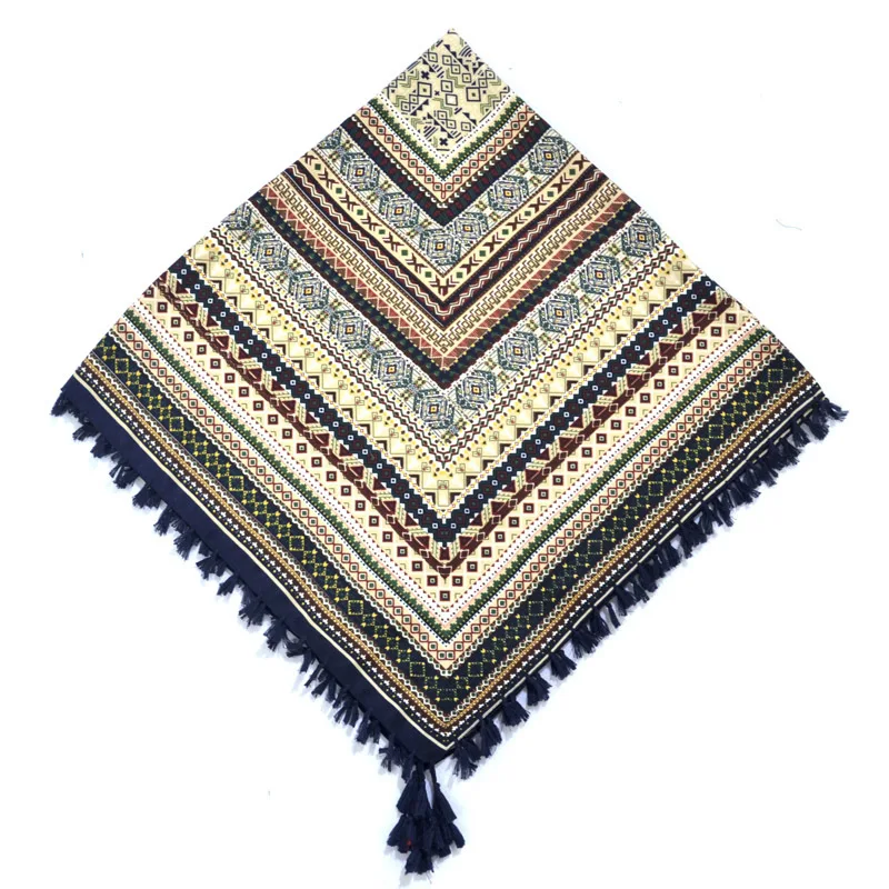 Big Square Handkerchief Boho Cotton Tassel Large Beach Russian Women's Scarf Winter Bohemian Floral Neck Wrap 115cm Foulard