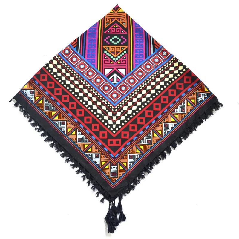 Big Square Handkerchief Boho Cotton Tassel Large Beach Russian Women's Scarf Winter Bohemian Floral Neck Wrap 115cm Foulard