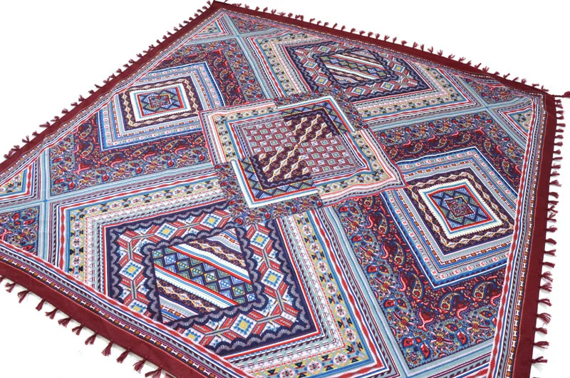 Big Square Handkerchief Boho Cotton Tassel Large Beach Russian Women's Scarf Winter Bohemian Floral Neck Wrap 115cm Foulard