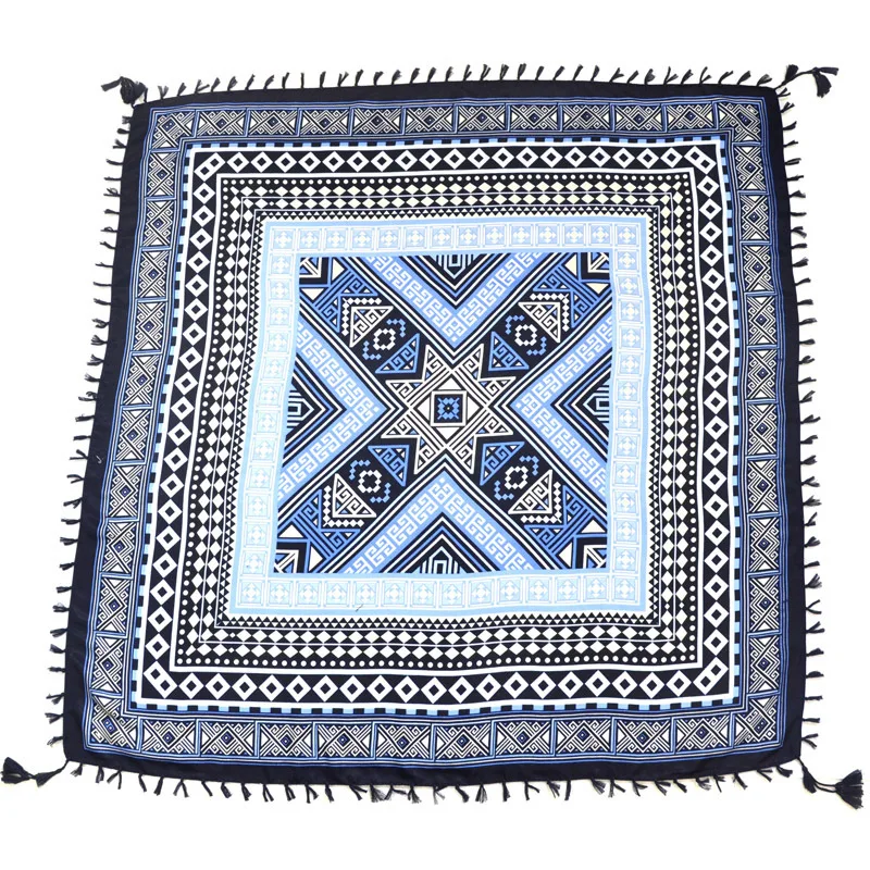 Big Square Handkerchief Boho Cotton Tassel Large Beach Russian Women's Scarf Winter Bohemian Floral Neck Wrap 115cm Foulard