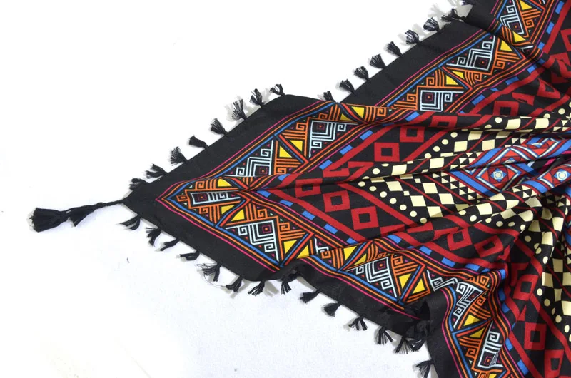 Big Square Handkerchief Boho Cotton Tassel Large Beach Russian Women's Scarf Winter Bohemian Floral Neck Wrap 115cm Foulard