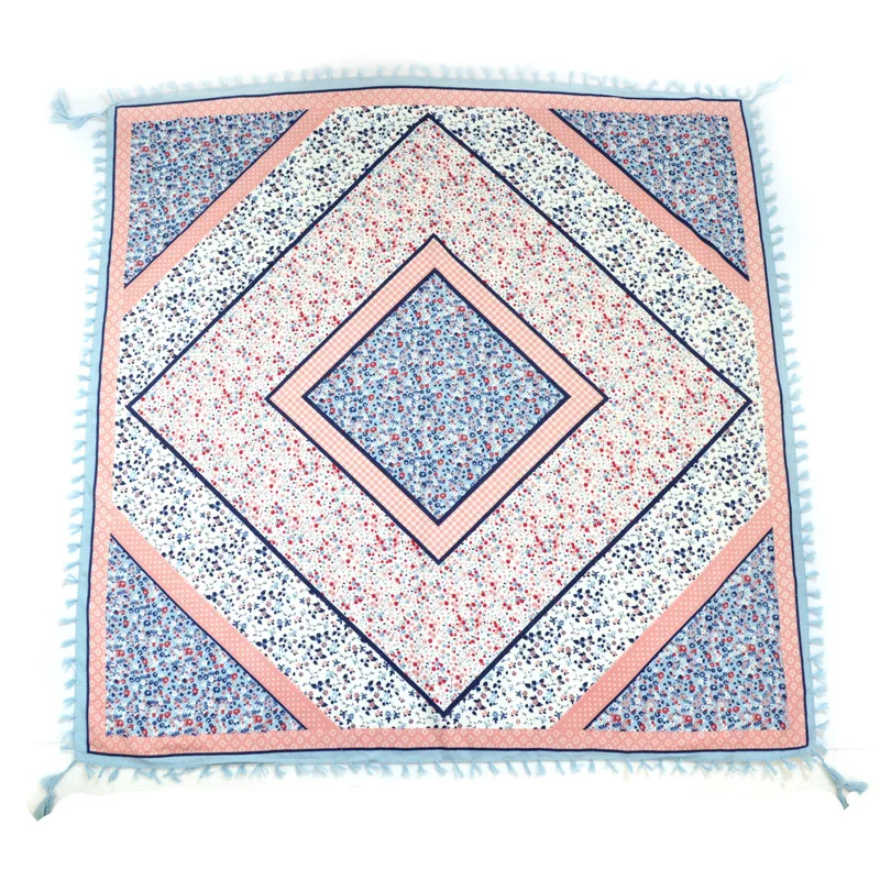 Big Square Handkerchief Boho Cotton Tassel Large Beach Russian Women's Scarf Winter Bohemian Floral Neck Wrap 115cm Foulard