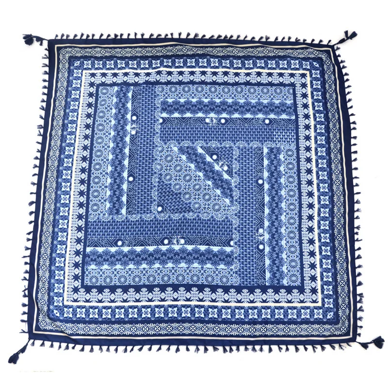 Big Square Handkerchief Boho Cotton Tassel Large Beach Russian Women's Scarf Winter Bohemian Floral Neck Wrap 115cm Foulard