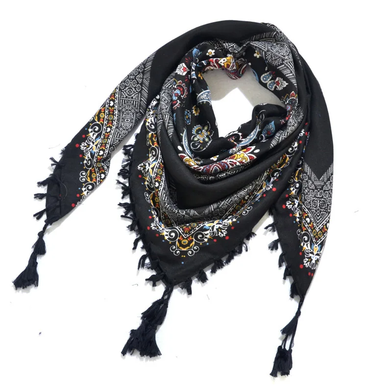 Big Square Handkerchief Boho Cotton Tassel Large Beach Russian Women's Scarf Winter Bohemian Floral Neck Wrap 115cm Foulard