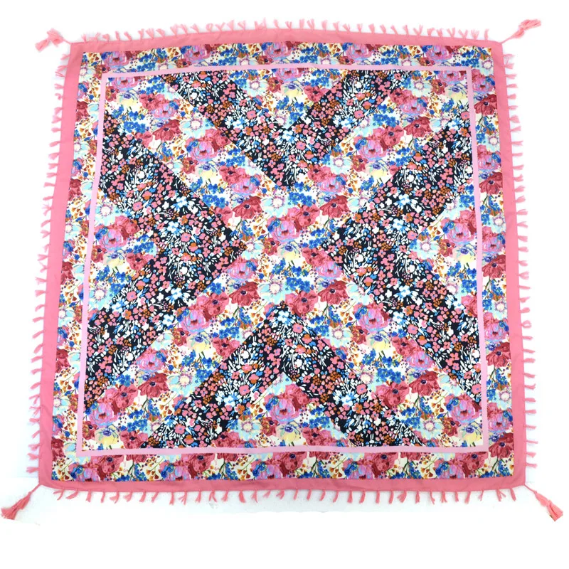Big Square Handkerchief Boho Cotton Tassel Large Beach Russian Women's Scarf Winter Bohemian Floral Neck Wrap 115cm Foulard