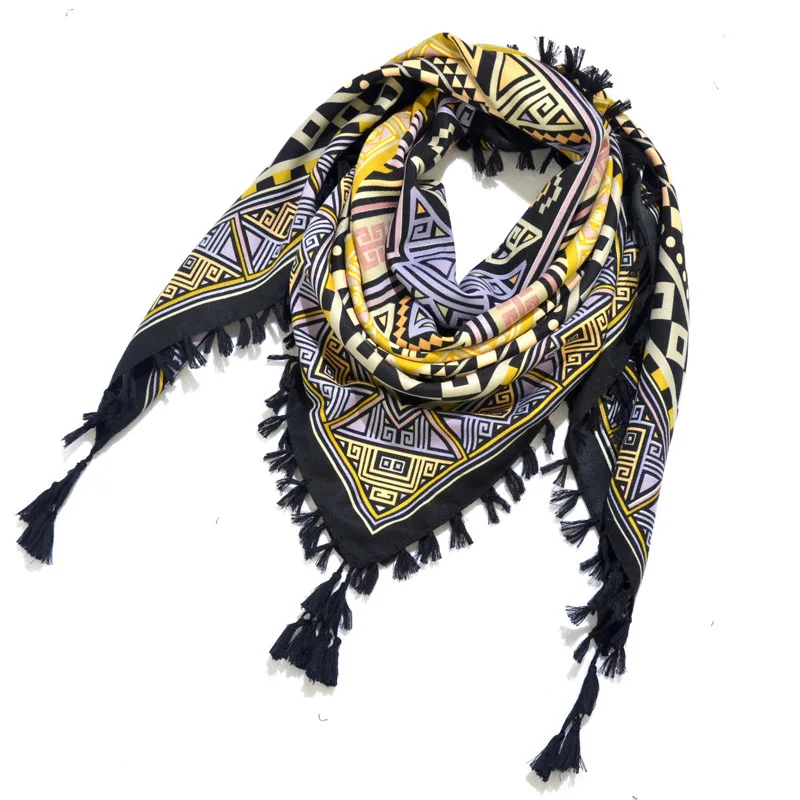 Big Square Handkerchief Boho Cotton Tassel Large Beach Russian Women's Scarf Winter Bohemian Floral Neck Wrap 115cm Foulard