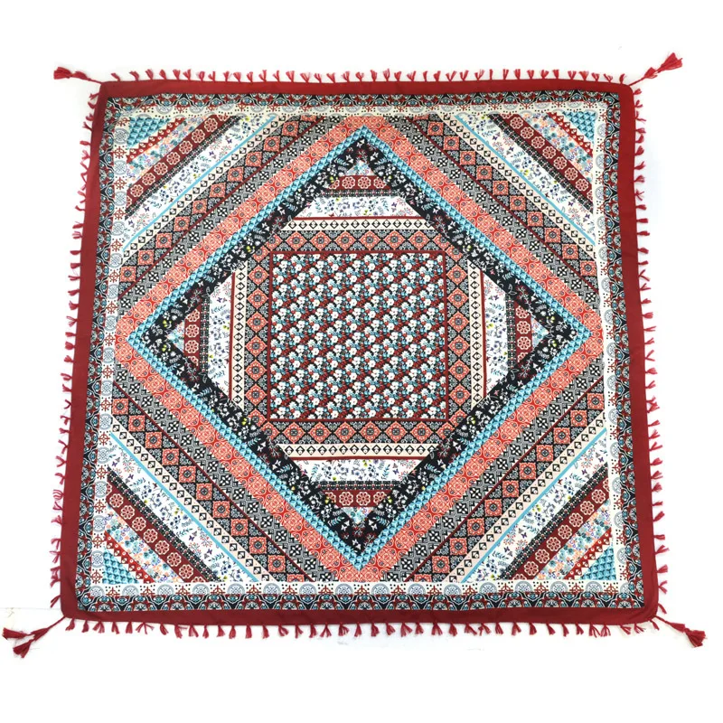 Big Square Handkerchief Boho Cotton Tassel Large Beach Russian Women's Scarf Winter Bohemian Floral Neck Wrap 115cm Foulard
