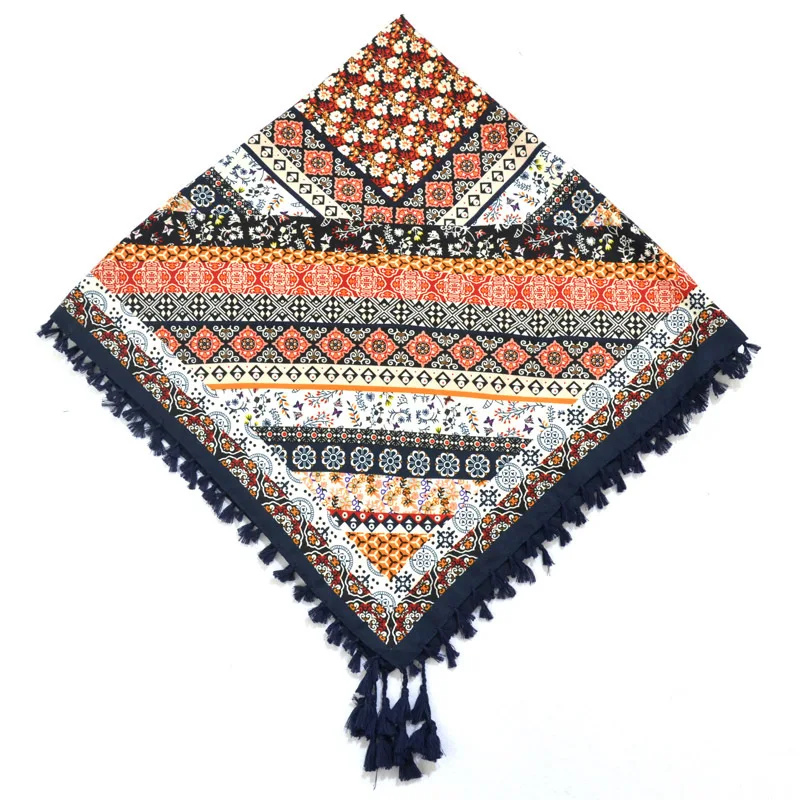 Big Square Handkerchief Boho Cotton Tassel Large Beach Russian Women's Scarf Winter Bohemian Floral Neck Wrap 115cm Foulard