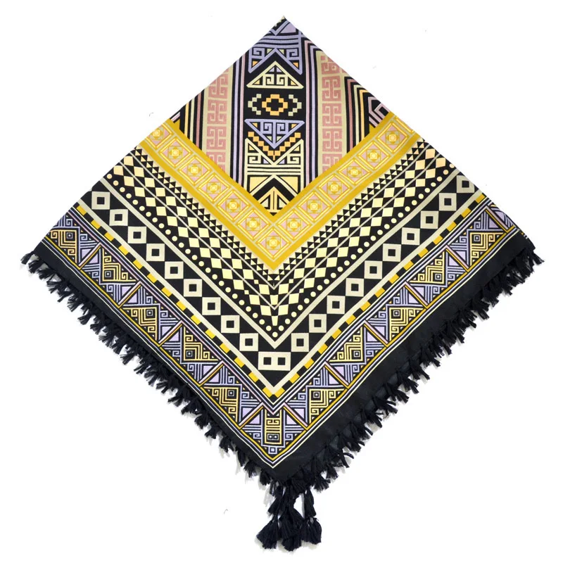 Big Square Handkerchief Boho Cotton Tassel Large Beach Russian Women's Scarf Winter Bohemian Floral Neck Wrap 115cm Foulard