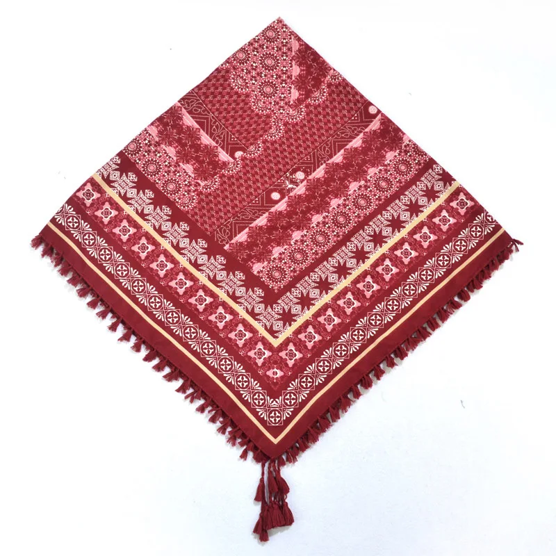 Big Square Handkerchief Boho Cotton Tassel Large Beach Russian Women's Scarf Winter Bohemian Floral Neck Wrap 115cm Foulard