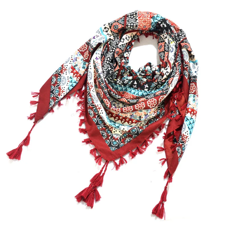 Big Square Handkerchief Boho Cotton Tassel Large Beach Russian Women's Scarf Winter Bohemian Floral Neck Wrap 115cm Foulard