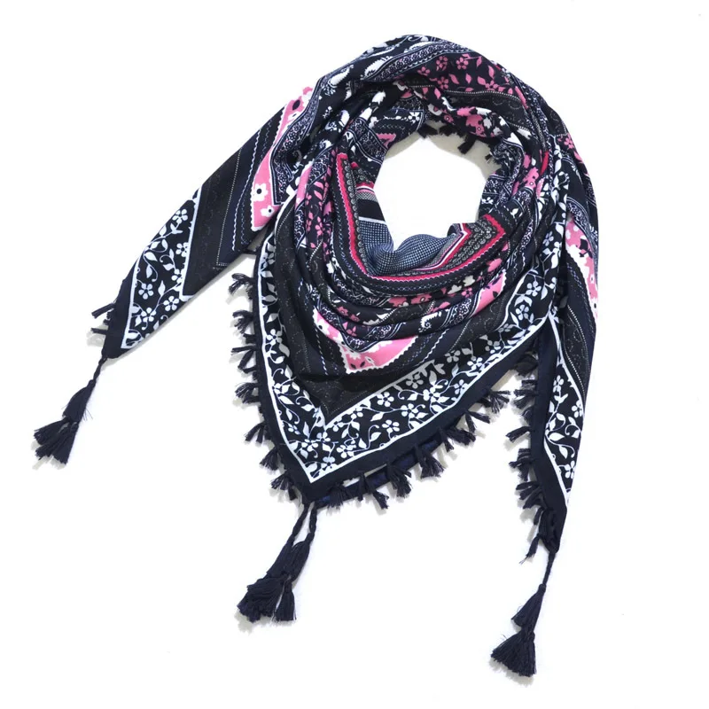 Big Square Handkerchief Boho Cotton Tassel Large Beach Russian Women's Scarf Winter Bohemian Floral Neck Wrap 115cm Foulard