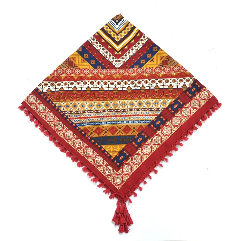 Big Square Handkerchief Boho Cotton Tassel Large Beach Russian Women's Scarf Winter Bohemian Floral Neck Wrap 115cm Foulard