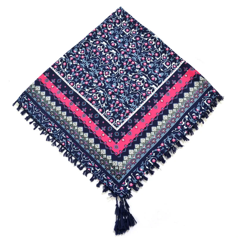 Big Square Handkerchief Boho Cotton Tassel Large Beach Russian Women's Scarf Winter Bohemian Floral Neck Wrap 115cm Foulard