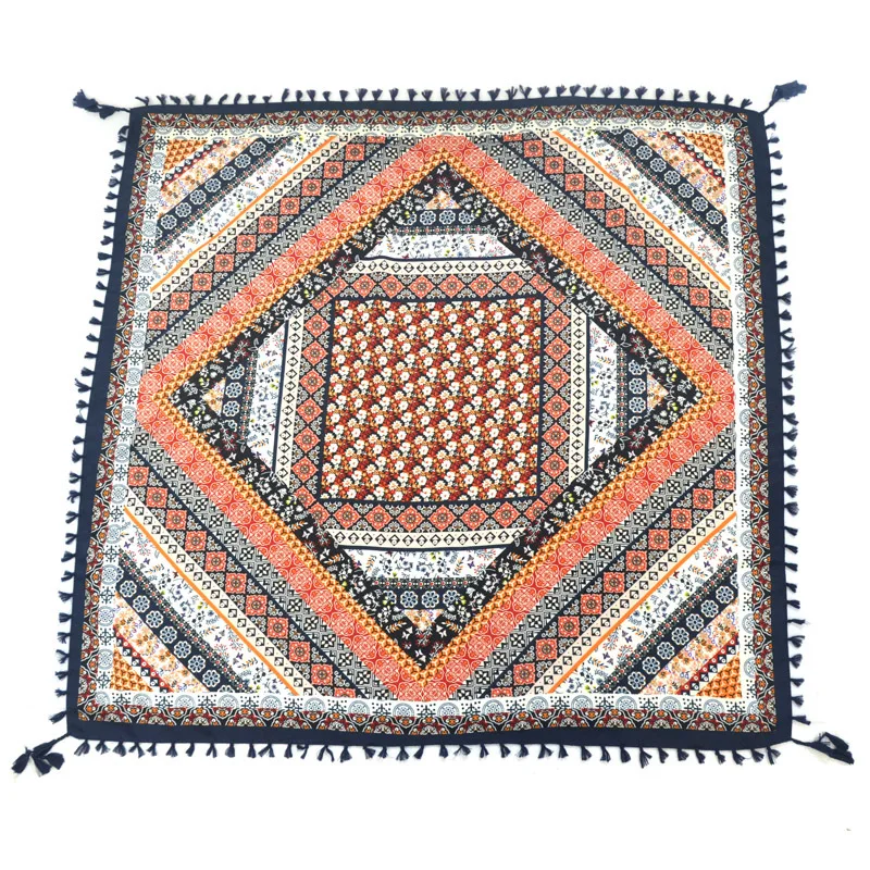 Big Square Handkerchief Boho Cotton Tassel Large Beach Russian Women's Scarf Winter Bohemian Floral Neck Wrap 115cm Foulard
