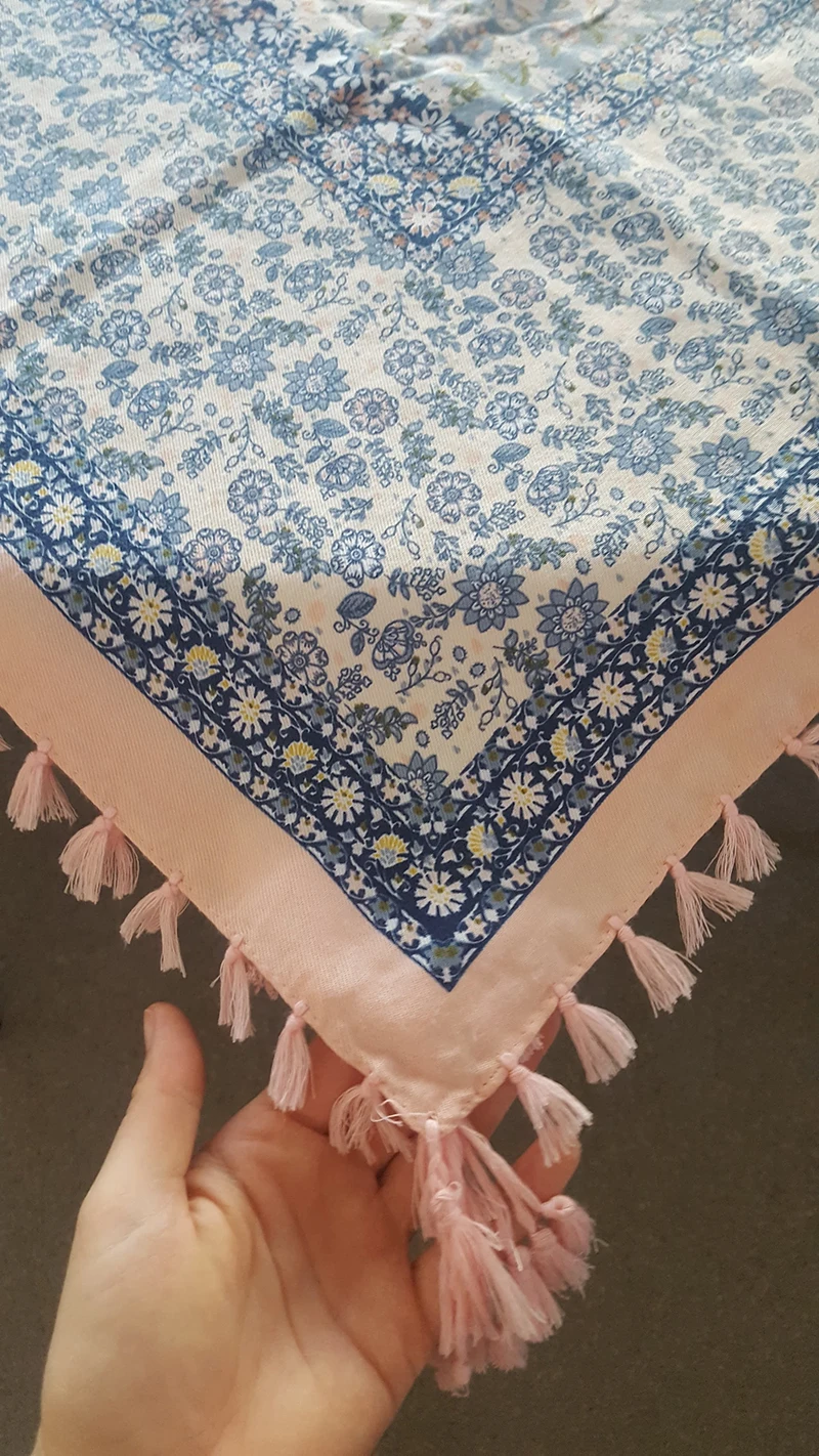 Big Square Handkerchief Boho Cotton Tassel Large Beach Russian Women's Scarf Winter Bohemian Floral Neck Wrap 115cm Foulard