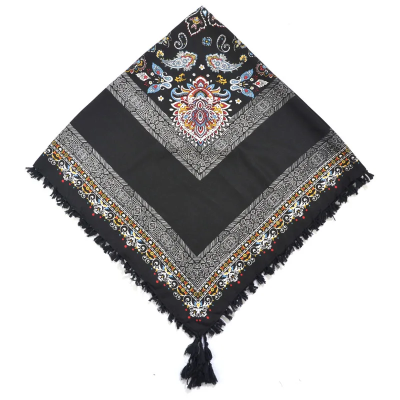 Big Square Handkerchief Boho Cotton Tassel Large Beach Russian Women's Scarf Winter Bohemian Floral Neck Wrap 115cm Foulard