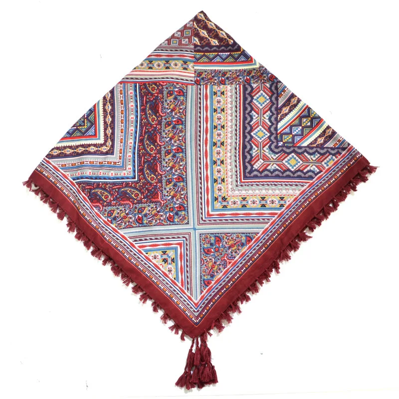 Big Square Handkerchief Boho Cotton Tassel Large Beach Russian Women's Scarf Winter Bohemian Floral Neck Wrap 115cm Foulard