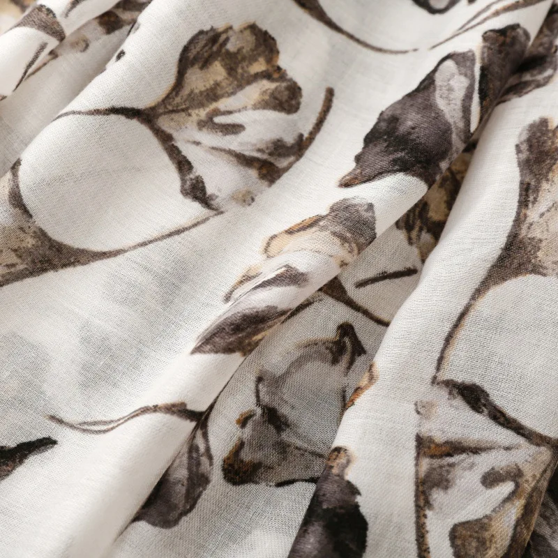 New Luxury Maple Leaf Print Women Long Viscose Scarf Bohemian Autumn and Winter Cotton Linen Shawl Lady Tassel Muslim Hijab Wrap