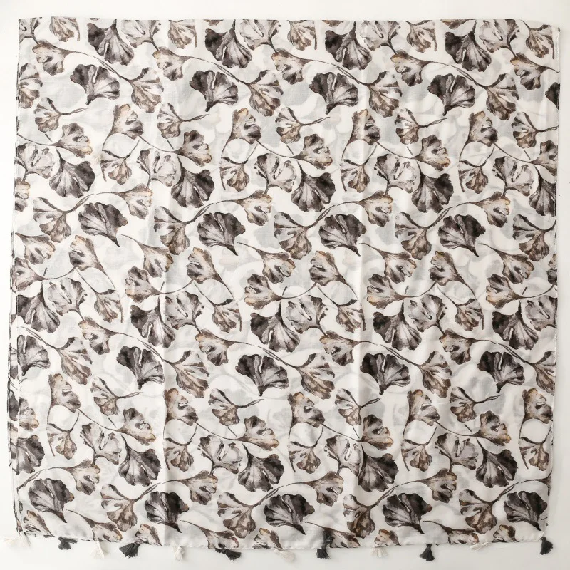 New Luxury Maple Leaf Print Women Long Viscose Scarf Bohemian Autumn and Winter Cotton Linen Shawl Lady Tassel Muslim Hijab Wrap