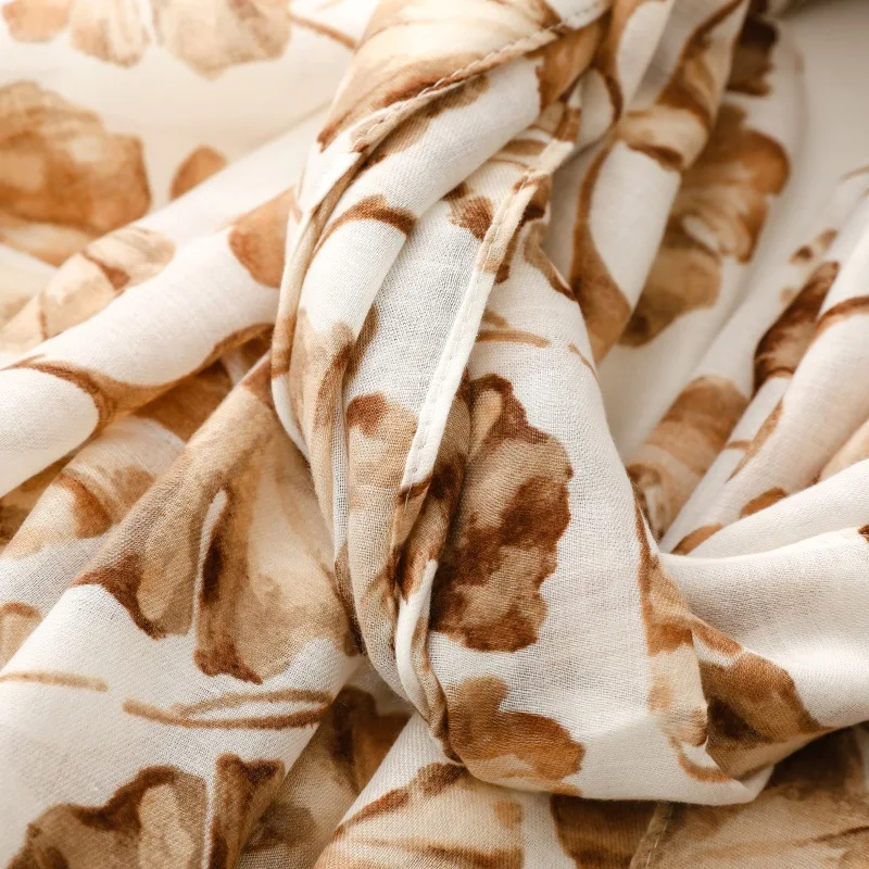 New Luxury Maple Leaf Print Women Long Viscose Scarf Bohemian Autumn and Winter Cotton Linen Shawl Lady Tassel Muslim Hijab Wrap