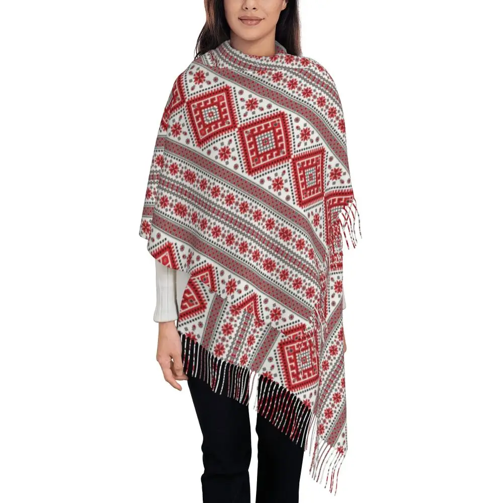 Bold Ukraine Style Vyshyvanka Embroidery Bohemian Scarf Tassel Scarves for Women Shawls and Wraps Long Fall Winter Shawl Wrap