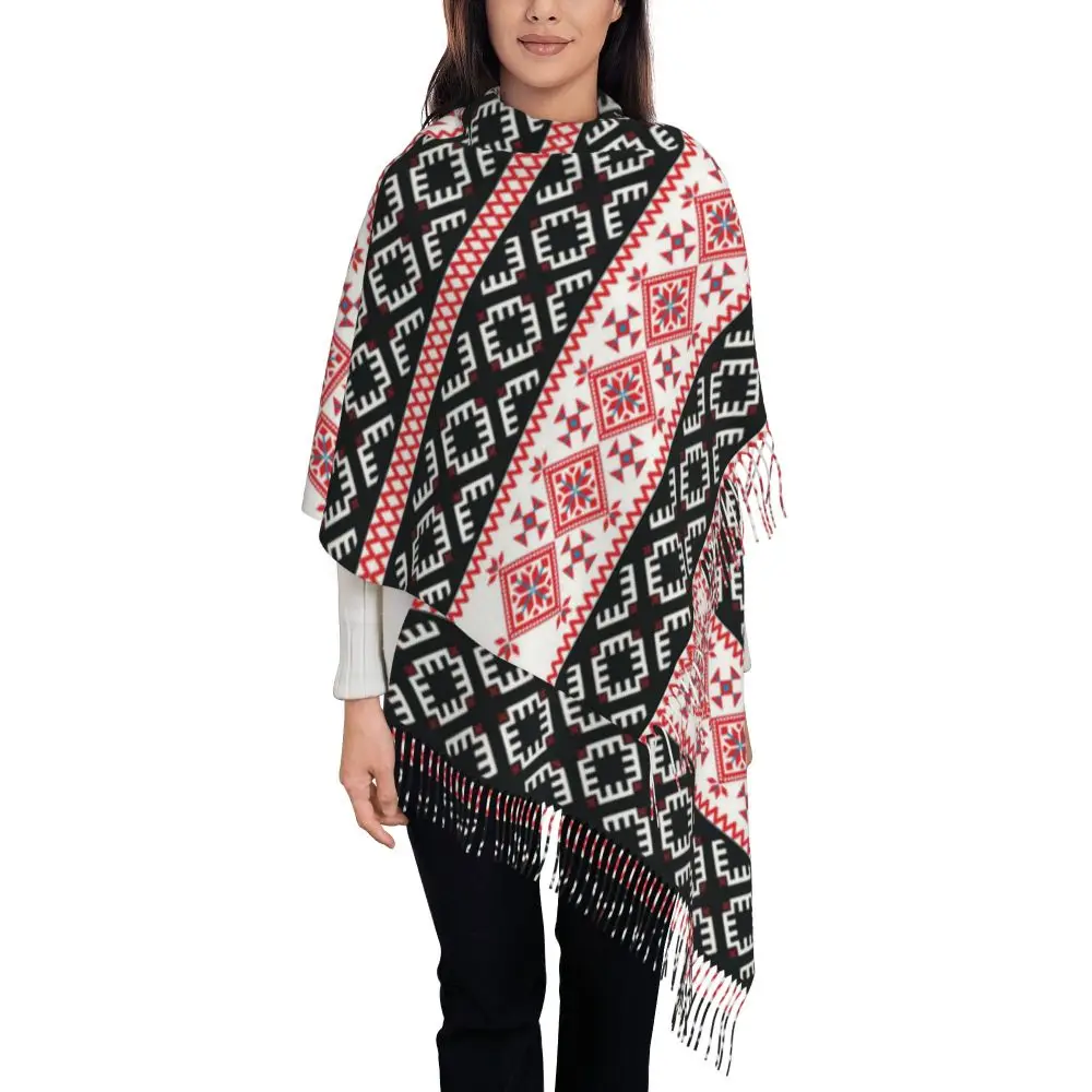 Bold Ukraine Style Vyshyvanka Embroidery Bohemian Scarf Tassel Scarves for Women Shawls and Wraps Long Fall Winter Shawl Wrap