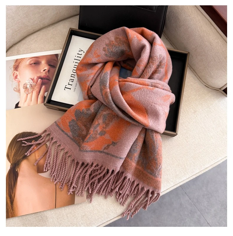 USPOP Elegant Double-Sided Bohemian Shawl Scarf for Women Thick Warm Winter Wrap Soft Cashmere-Like Neck Scarf